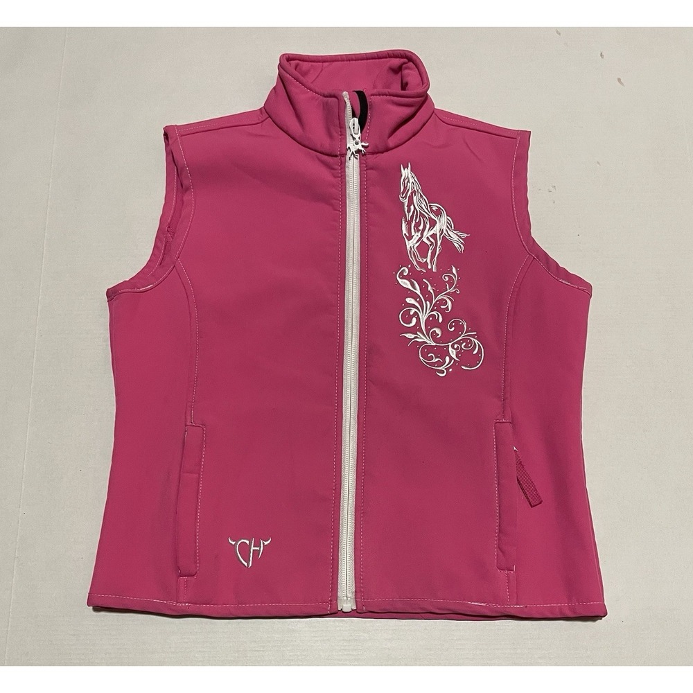 Cowgirl‎ Hardware Embroidered horse rhinestone Pink Vest Girls Size Medium